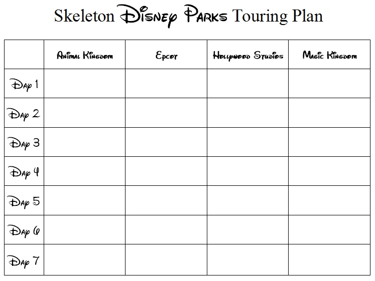 Creating a Skeleton Disney Parks Touring Plan